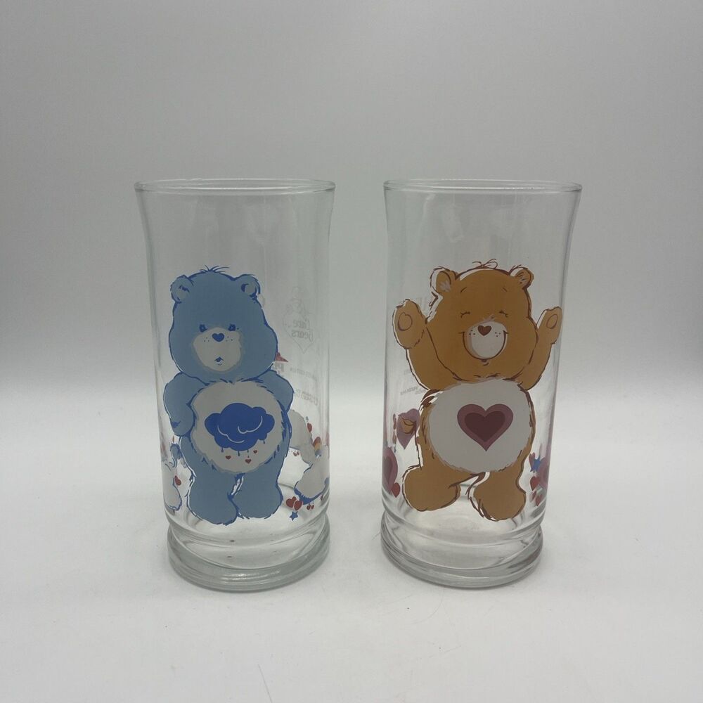 Pizza Hut 1983 Care Bears Glasses Grumpy Bear & Tenderheart Bear, Set of 2
